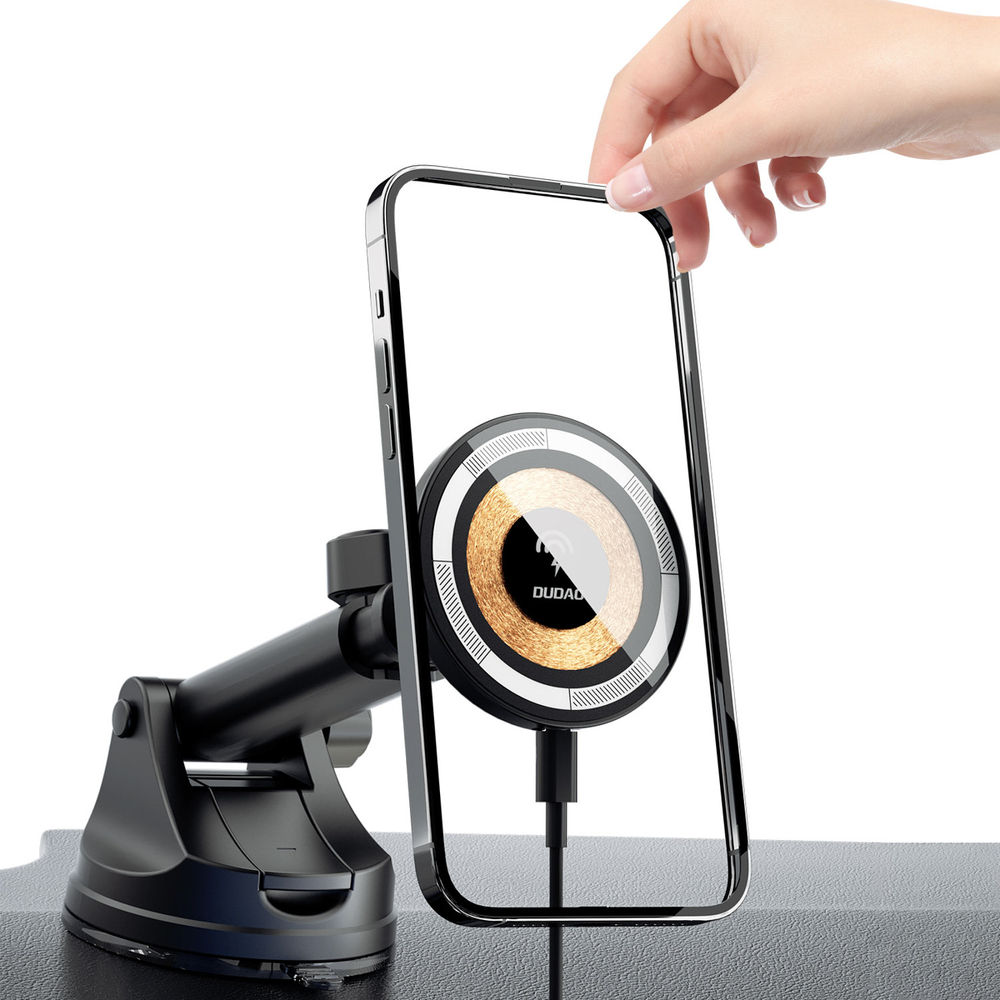 Dudao F12MAX+ autós tartó 15W vezeték nélküli töltővel, Magsafe kompatibilis - Fekete-7