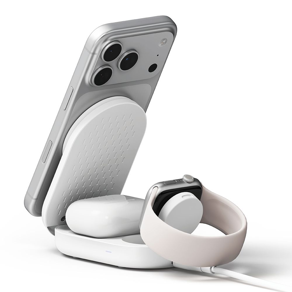 Ringke Qi2.2 25w 3 az 1-ben mágneses Magsafe vezeték nélküli összecsukható töltő Fehér-2