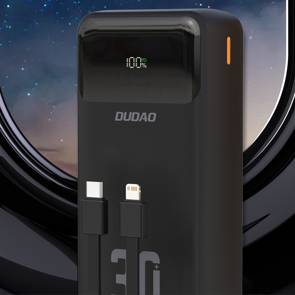 Dudao K15MAX 30000mAh PD 22.5W Powerbank beépített kábelekkel - Fekete-4