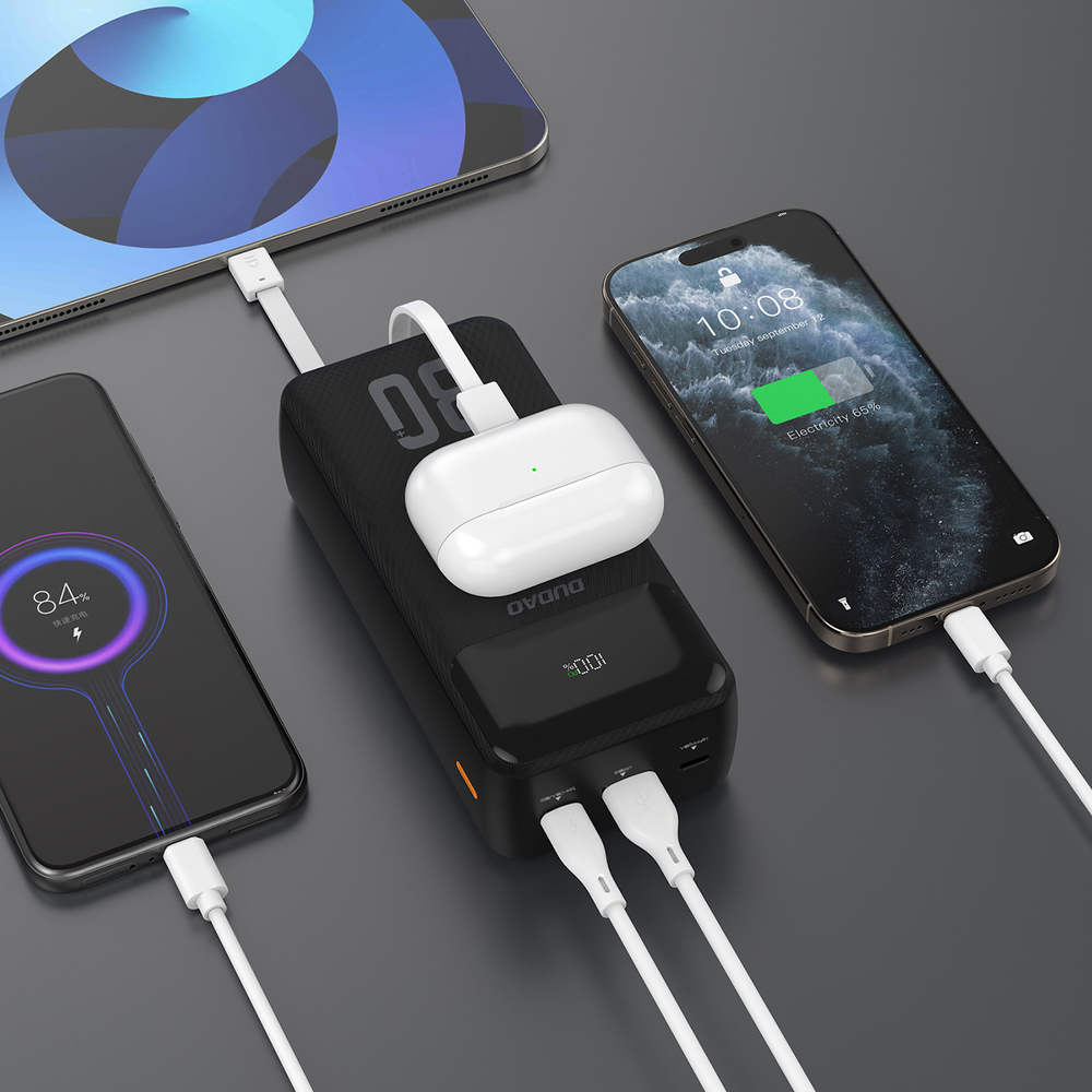 Dudao K15MAX 30000mAh PD 22.5W Powerbank beépített kábelekkel - Fekete-6
