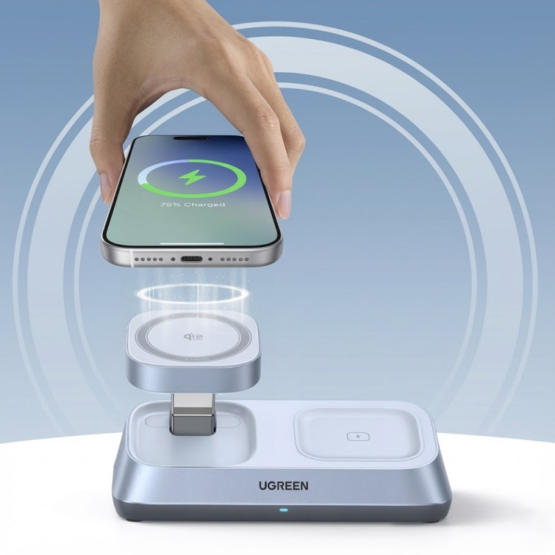 UGREEN W711 3in1 vezeték nélküli töltőállomás, 25W, 1.67A, kék-8