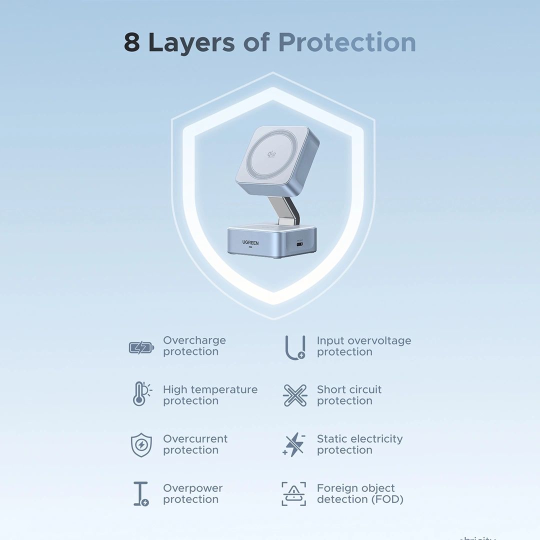 UGREEN W752 2in1 vezeték nélküli töltő állomás, 35W, 3A, 1 x USB-C, kék-12