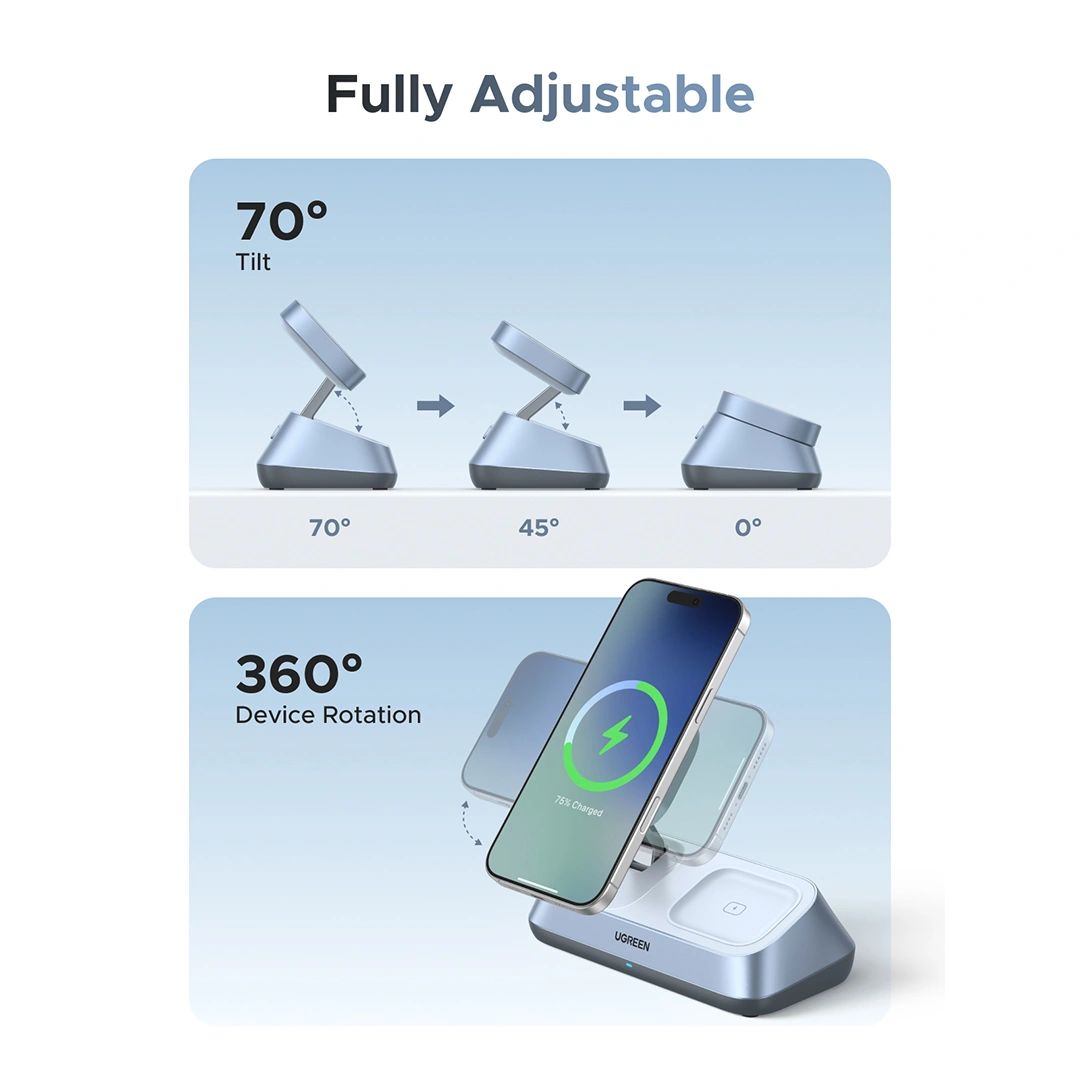 UGREEN W711 3in1 vezeték nélküli töltőállomás, 25W, 1.67A, kék-4