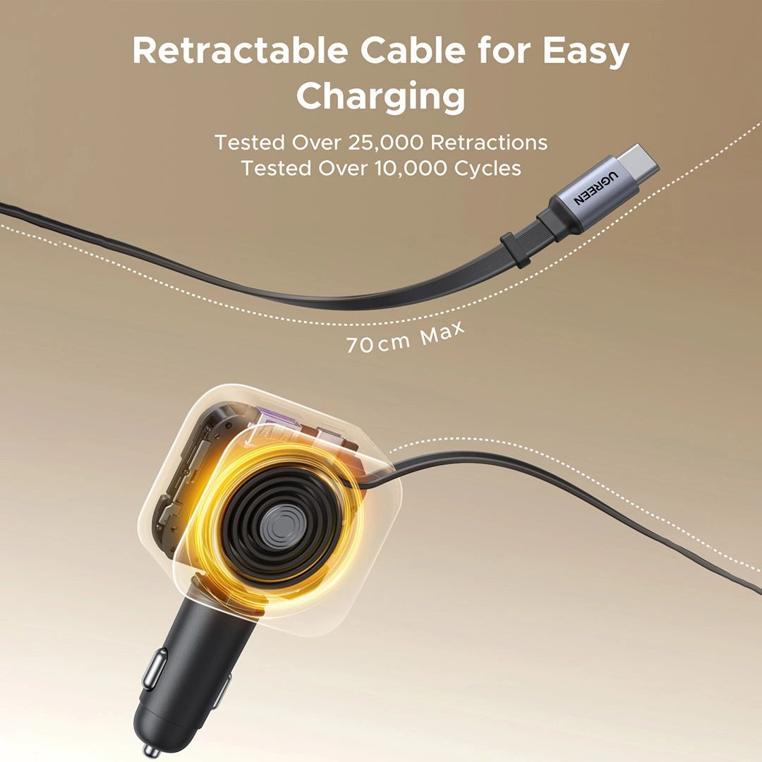 UGREEN EC604 (55910B) Nexode autós töltő, 145W, 3A, 1 x USB-A - 2 x USB-C, USB-C kábellel, fekete-1