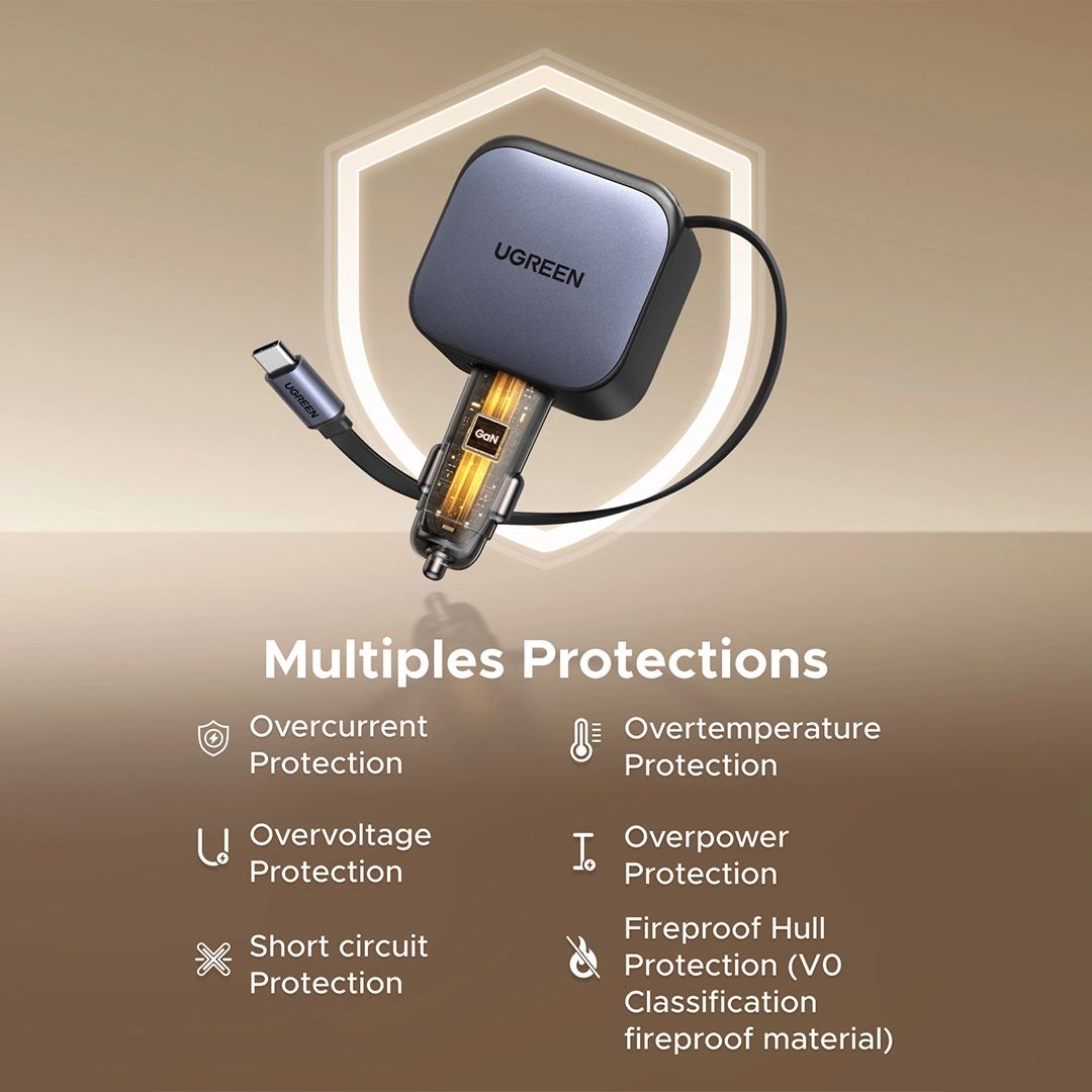 UGREEN EC604 (55910B) Nexode autós töltő, 145W, 3A, 1 x USB-A - 2 x USB-C, USB-C kábellel, fekete-6