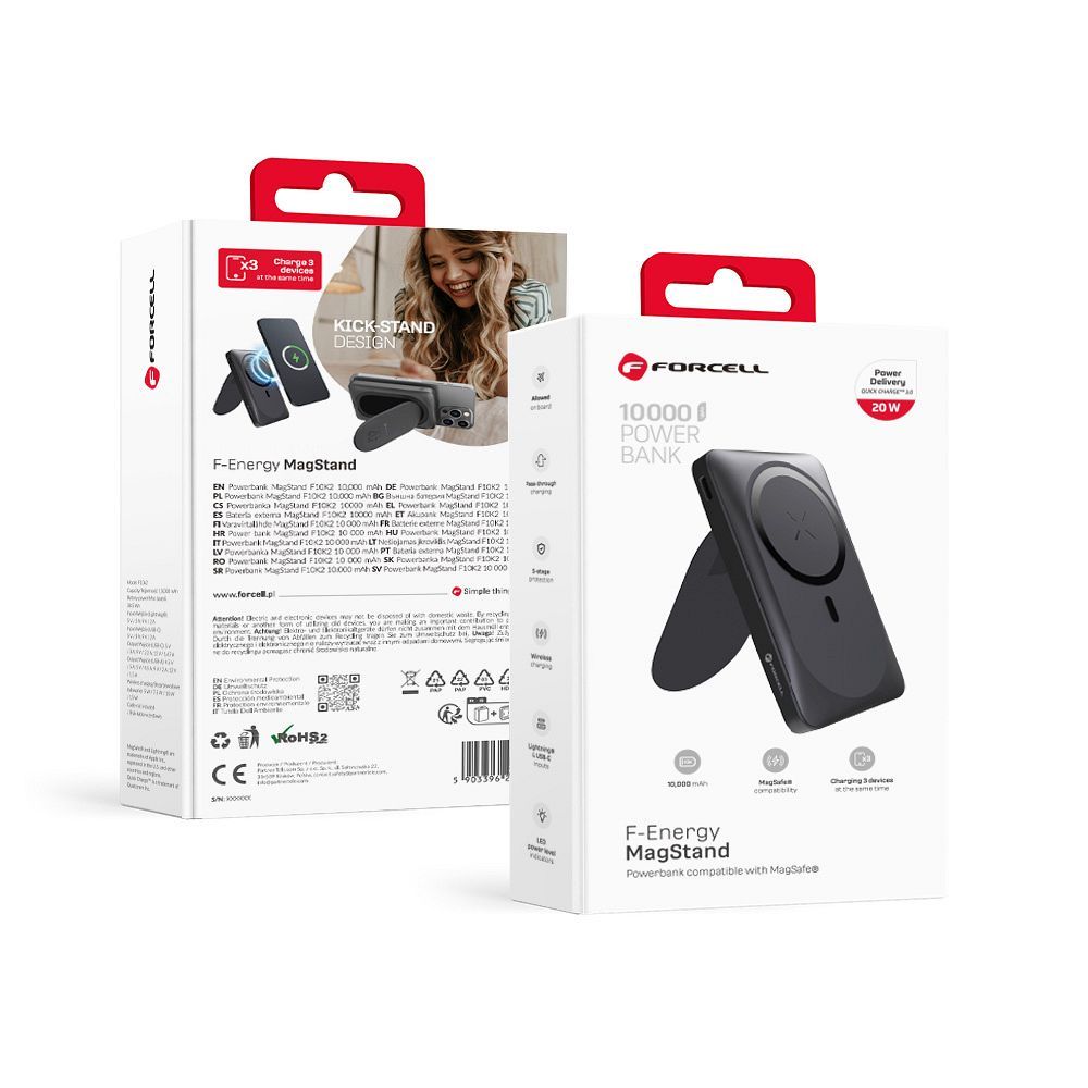 FORCELL F-ENERGY F10K2 MagStand powerbank MagSafe PD QC3.0 5A 20W 10 000mAh fekete-2