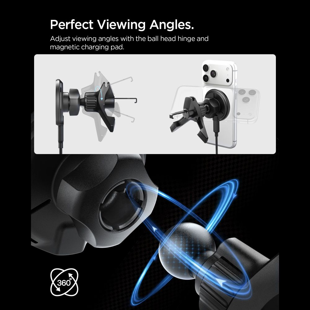 SPIGEN EV15MAQ ESSENTIAL MAGNETIKUS MAGSAFE AUTÓS TELEFONTARTÓ VEZETÉK NÉLKÜLI TÖLTŐ 15W Qi2 FEKETE-4