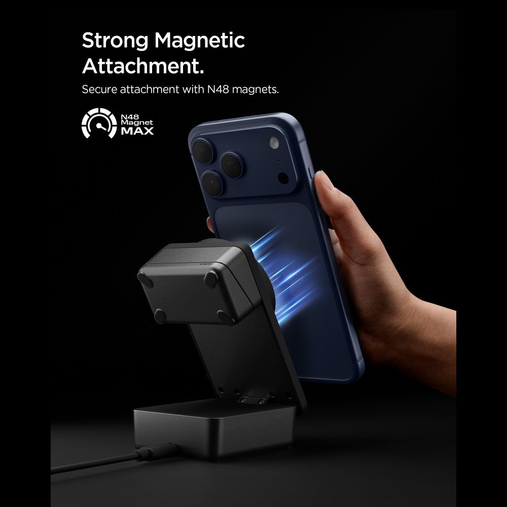 Spigen Essential EF323MQ 3in1 Mágneses MagSafe Vezeték nélküli töltőállomás 25W Qi2.2 Fekete-3