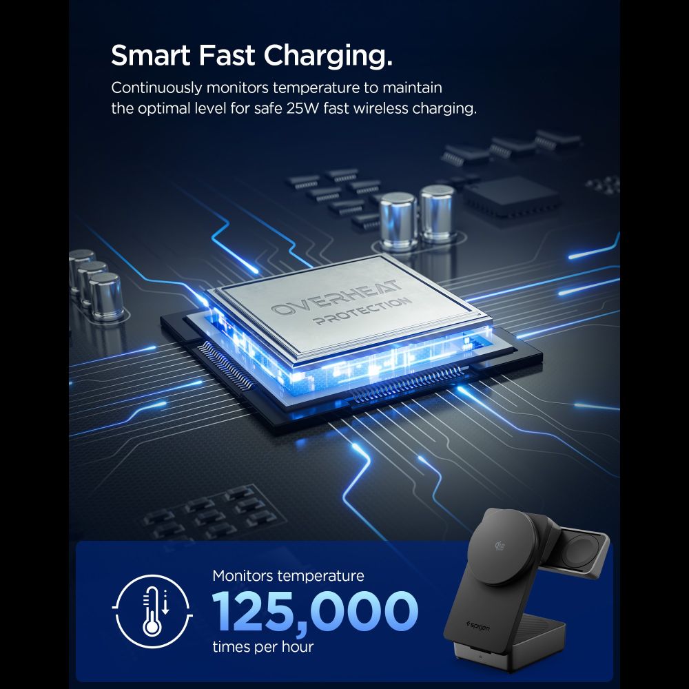 Spigen Essential EF323MQ 3in1 Mágneses MagSafe Vezeték nélküli töltőállomás 25W Qi2.2 Fekete-2