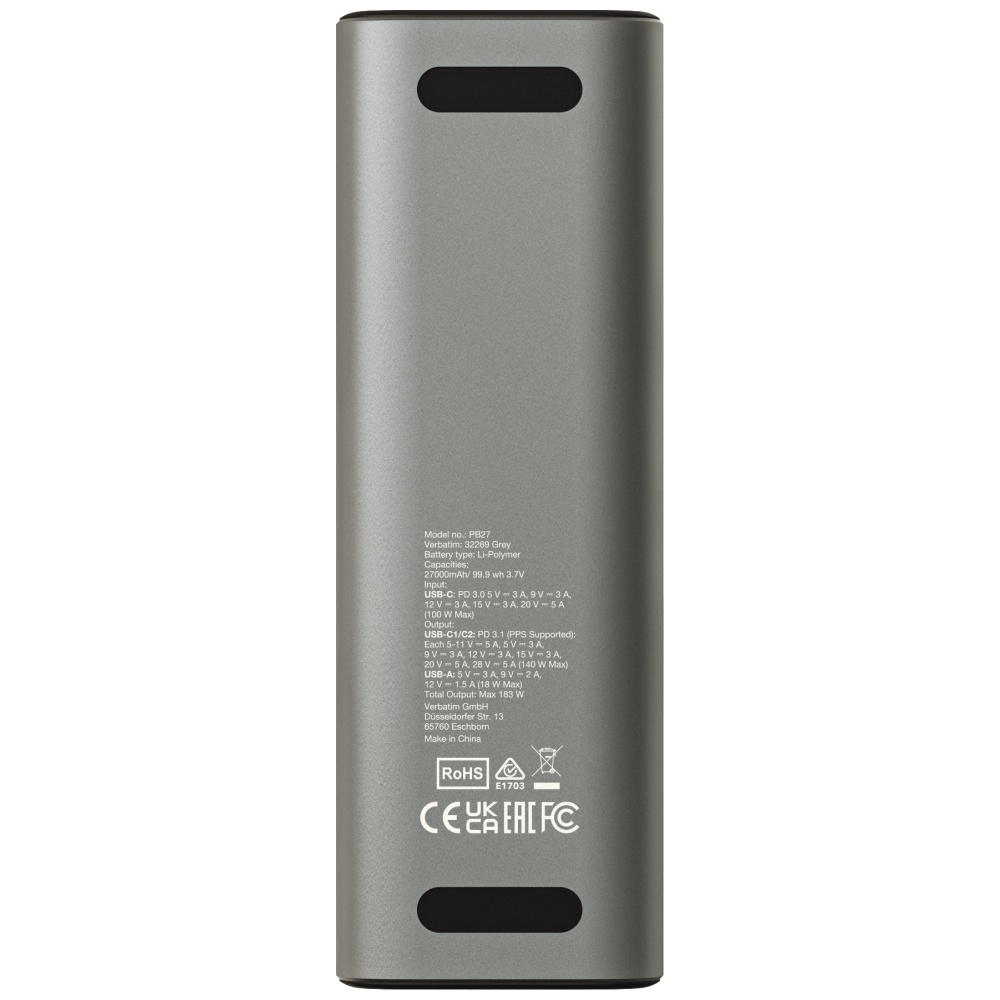 Verbatim Charge n Go 27000mAh 140W 2xUSB-C PD 3.1 powerbank szürke 32269-3