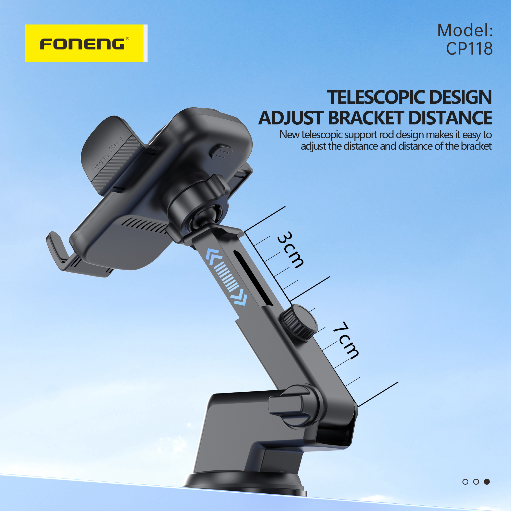 FONENG autós telefontartó vezeték nélküli töltéssel CP118 15W Fekete-2