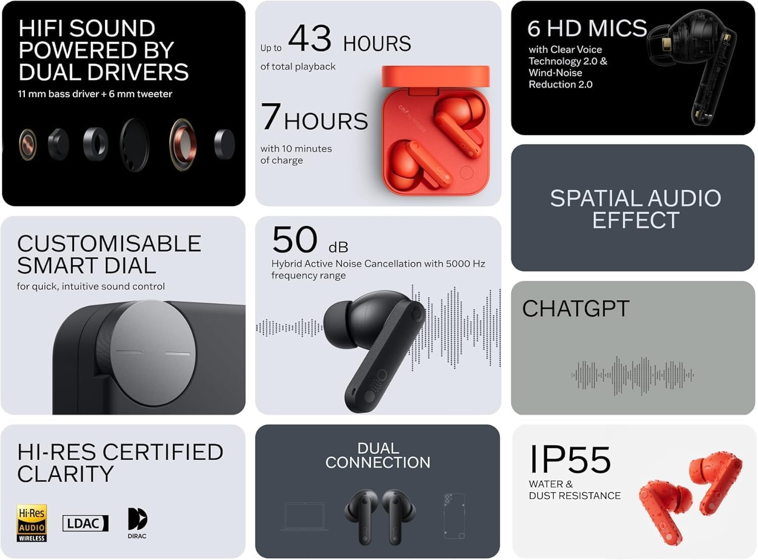 CMF by Nothing Buds Pro 2, Narancs, Vezeték nélküli fülhallgató, bluetooth headset-5