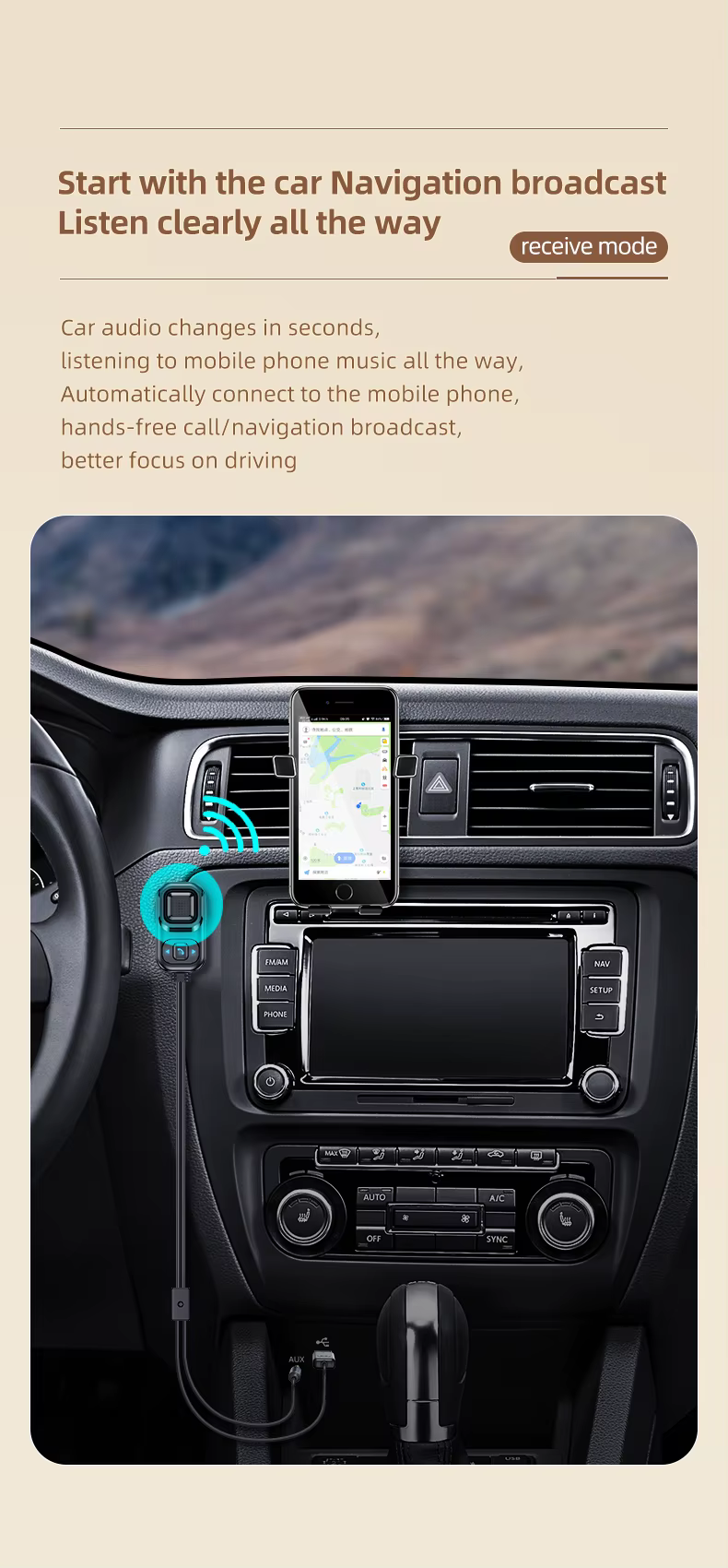 HIGI C5 Bluetooth 5.0 vezeték nélküli audió adapter, autós kihangosító és zenelejátszó funkcióval-2