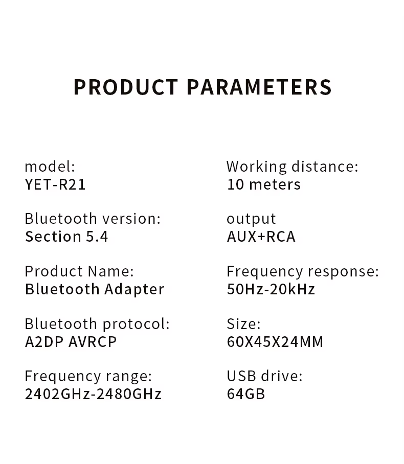 Bluetooth 5.4 R21 vezeték nélküli audió vevő, AUX csatlakozóval, autós és TV-s zenelejátszáshoz, RCA-5