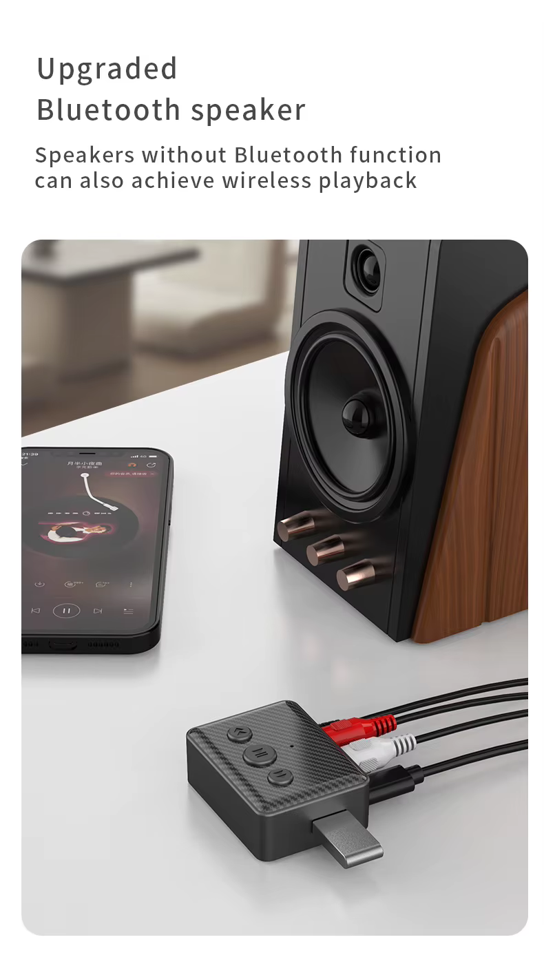 Bluetooth 5.4 R21 vezeték nélküli audió vevő, AUX csatlakozóval, autós és TV-s zenelejátszáshoz, RCA-1