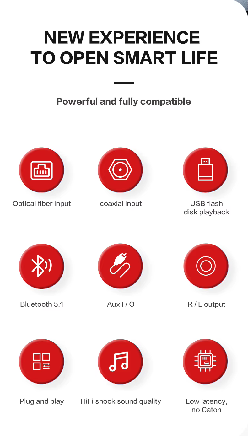 Optikai és koaxiális digitális–analóg audió átalakító Bluetooth audió vevővel és USB MP3 lejátszó funkcióval T01-3