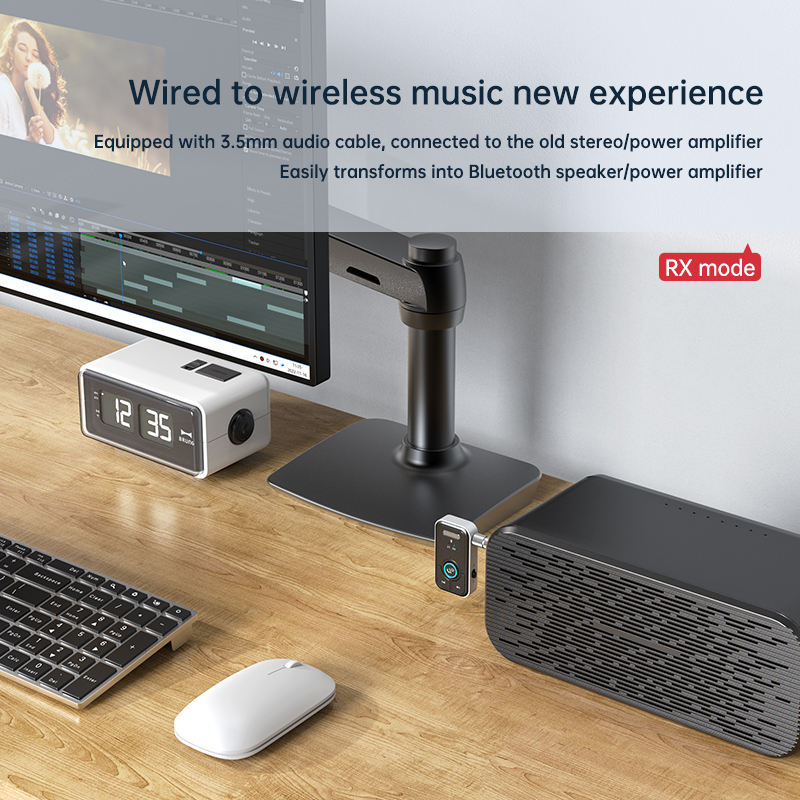 T67 Bluetooth 5.3 hordozható AUX audió vevő és adó, autós kihangosító és sztereó rendszer kompatibilitással-3