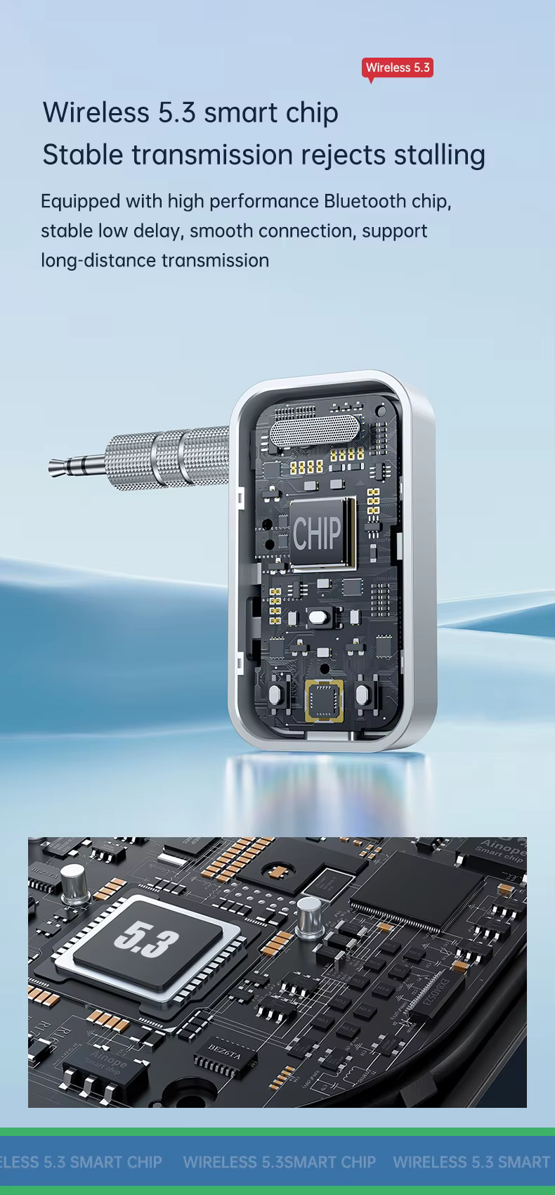 T67 Bluetooth 5.3 hordozható AUX audió vevő és adó, autós kihangosító és sztereó rendszer kompatibilitással-6