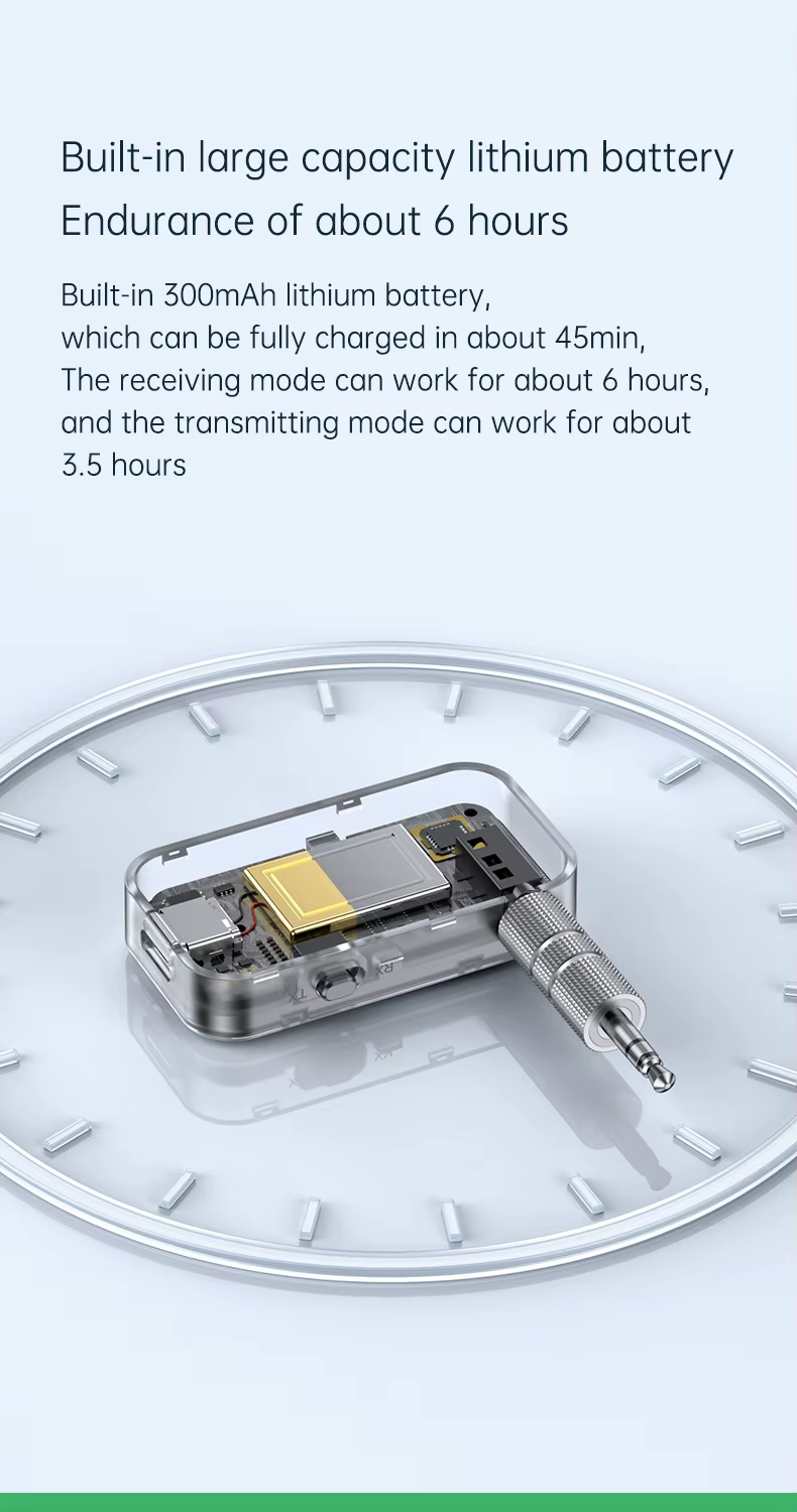 T67 Bluetooth 5.3 hordozható AUX audió vevő és adó, autós kihangosító és sztereó rendszer kompatibilitással-5