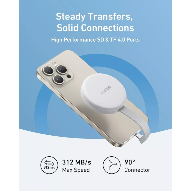 Anker MagGo USB-C kártyaolvasó, Apple iPhone USB-C, SD - microSD, Fehér A83D1G21-2