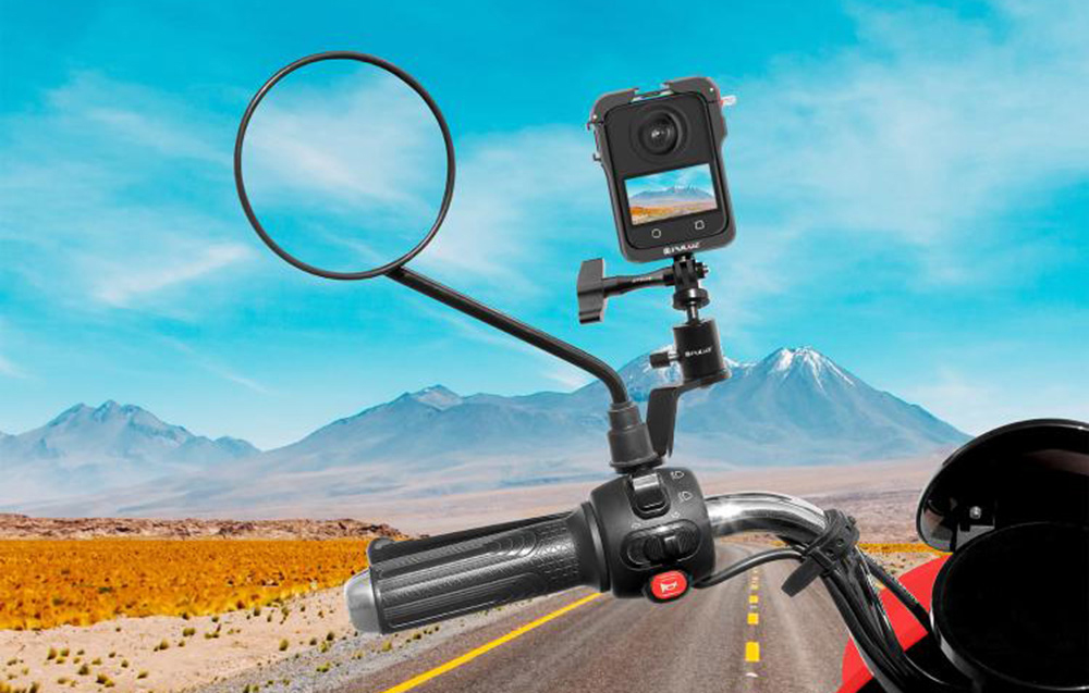 PULUZ alumínium motorkerékpár tükör kameratartó (fekete)-3