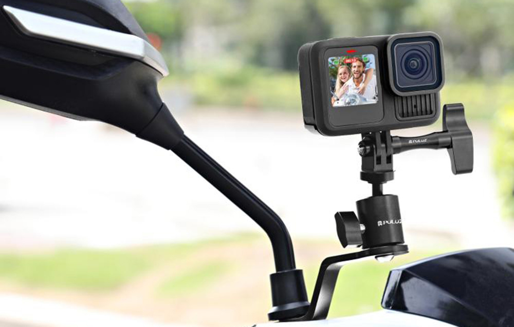 PULUZ alumínium motorkerékpár tükör kameratartó (fekete)-5