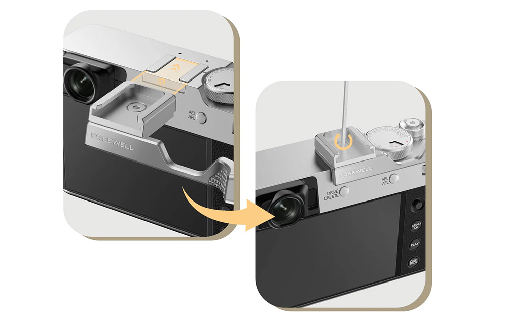 Fuji X100VI hüvelykujjas markolat hidegcipő rögzítéssel (Ezüst)-3