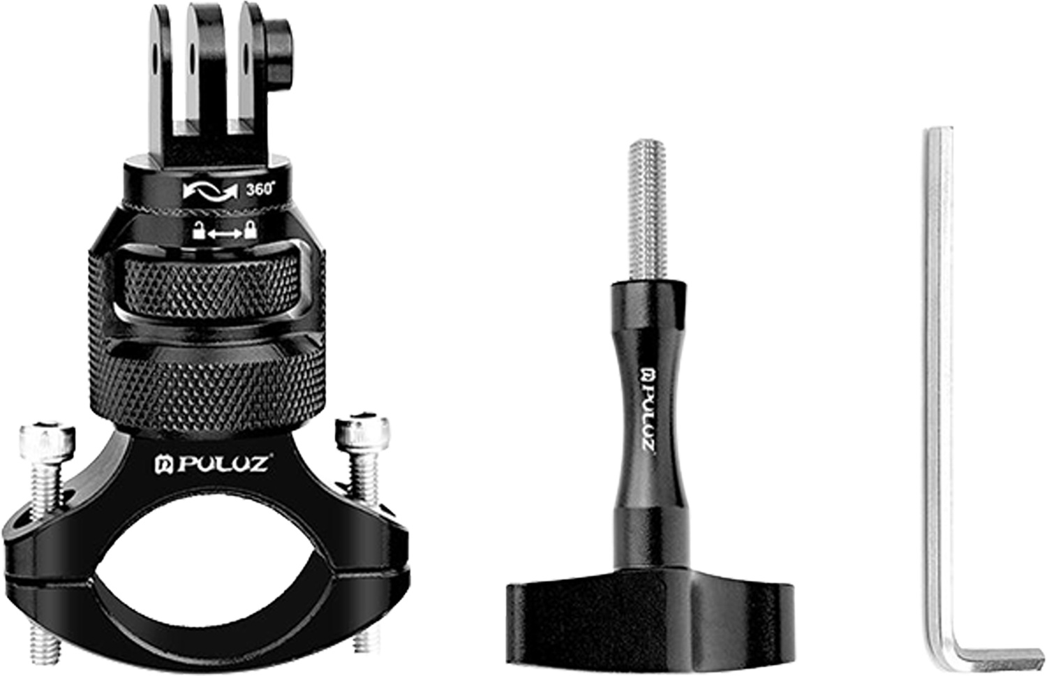 PULUZ 360°-os alumínium kormányrögzítő sportkamerákhoz (fekete)-0