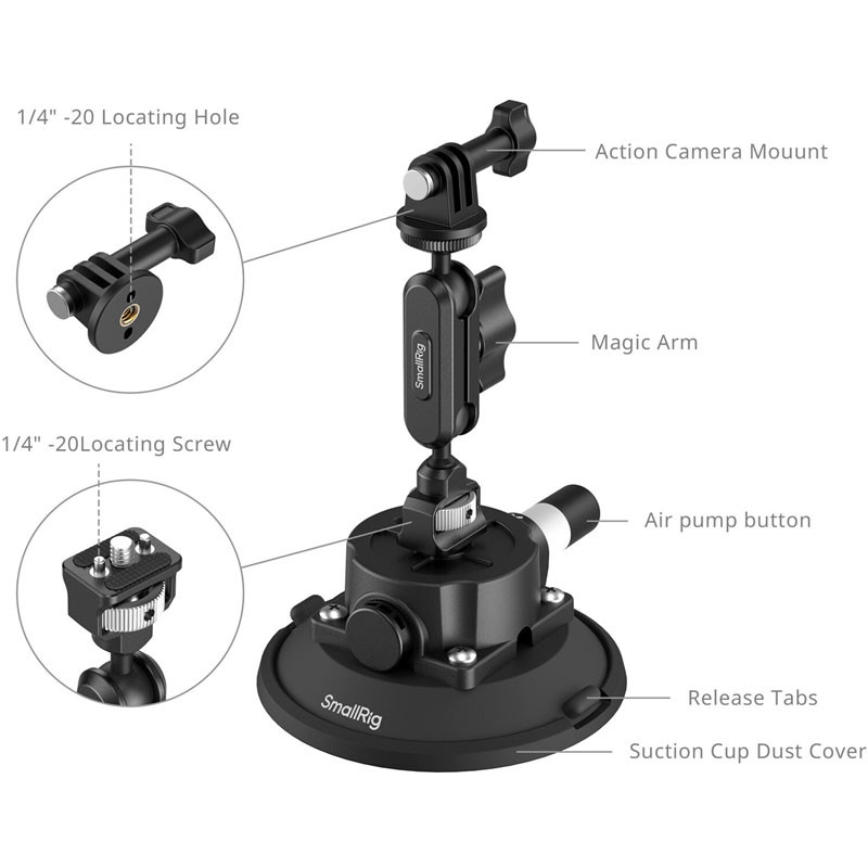 Smallrig 5855 11 cm Suction Cup Mount for Action Cameras-2
