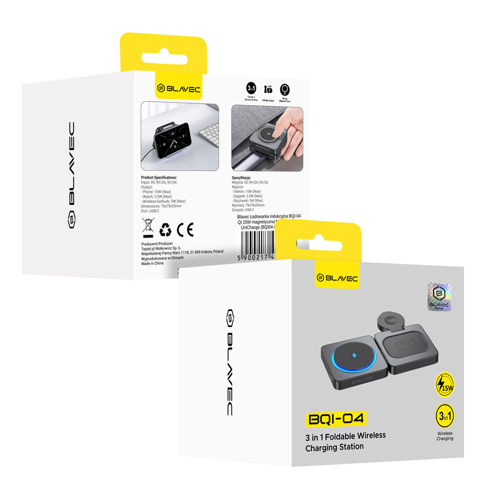  Blavec BQI-04 Qi 15W Magsafe töltőállomás 3in1 UniCharge (BQI04-QIMB) fekete-9