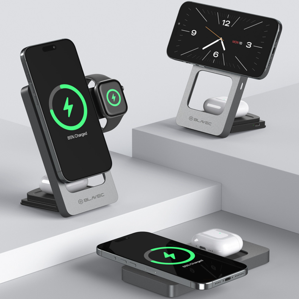 Blavec Indukciós töltő BQI-05 Qi 15W mágneses Magsafe 3 az 1-ben UniCharge (BQI05-QIMS) ezüst-1