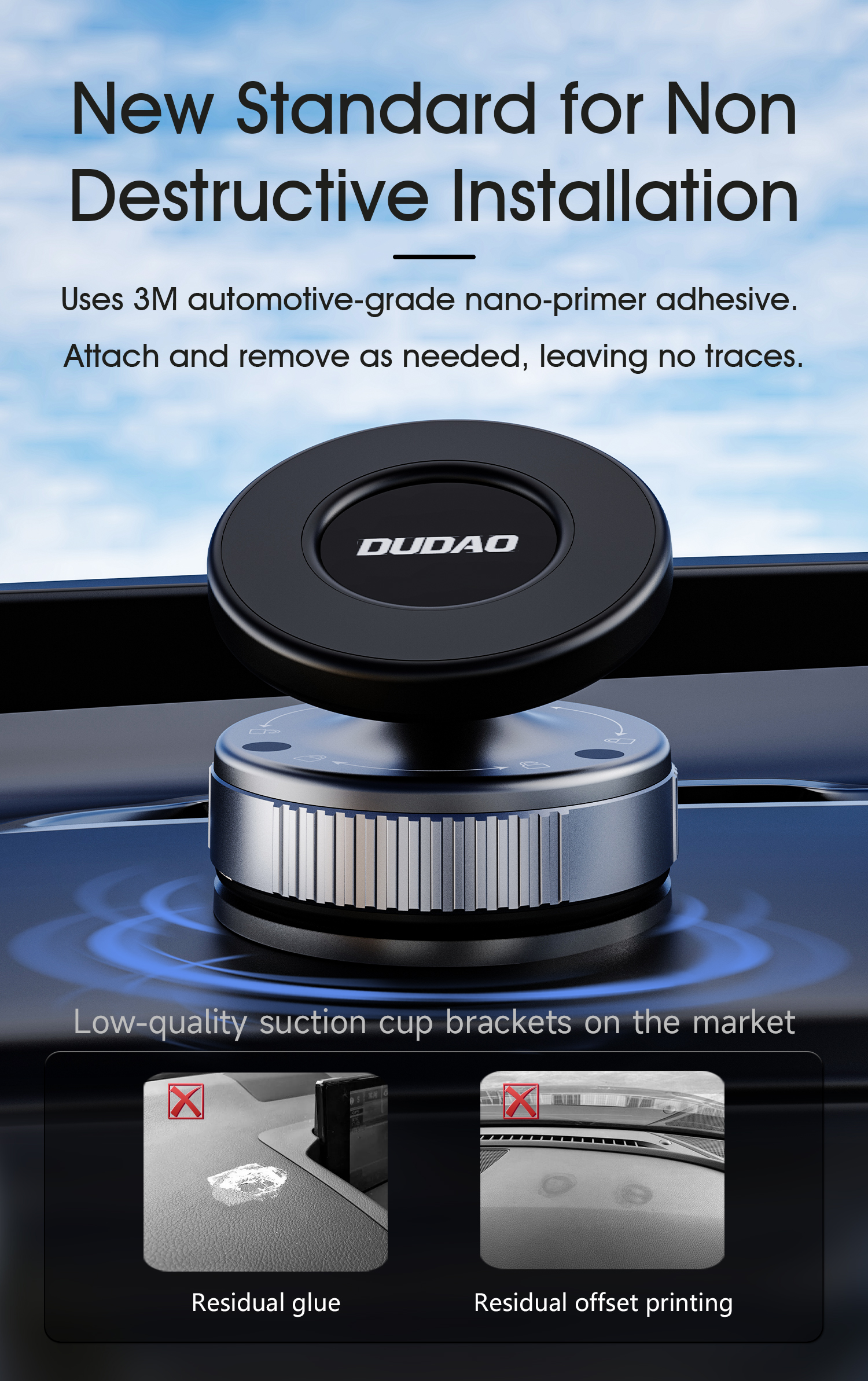 Dudao F24 MagSafe Kompatibilis Autós Tartó Szélvédőre vagy Műszerfalra Tapadókoronggal - Fekete-3