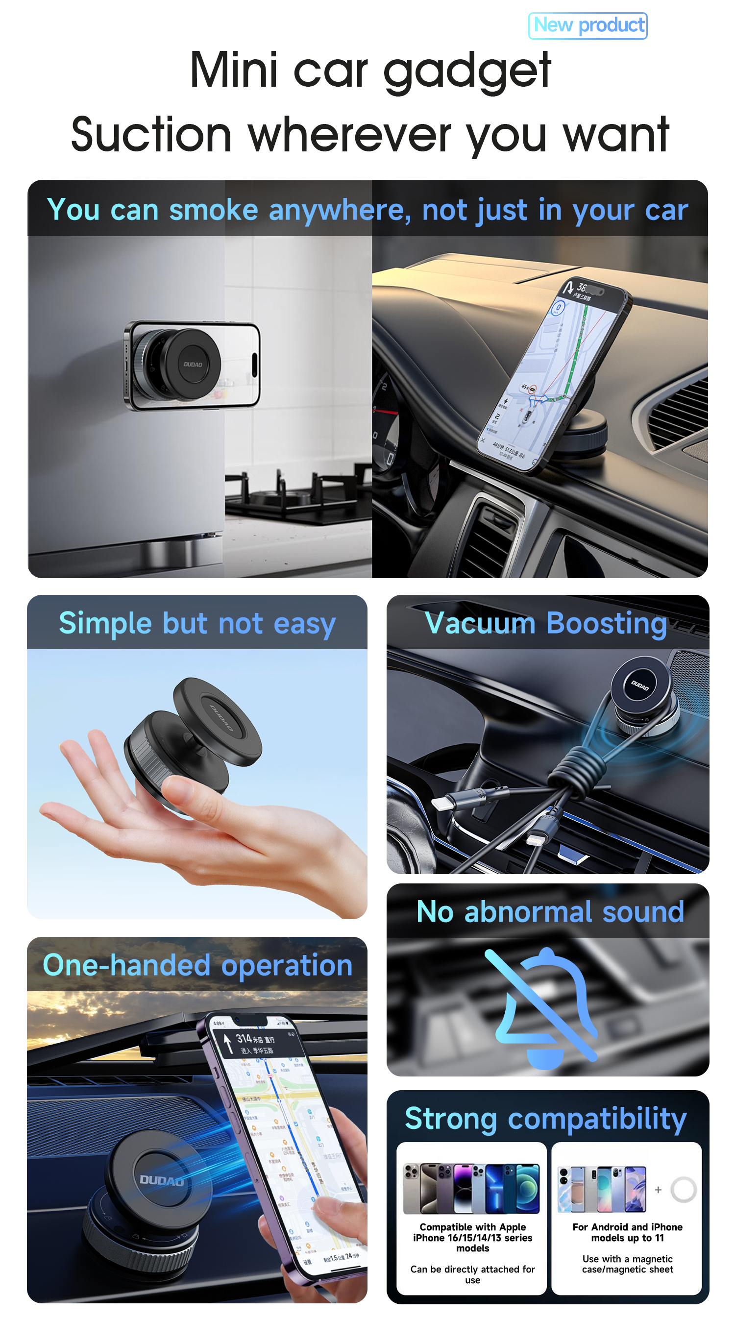 Dudao F24 MagSafe Kompatibilis Autós Tartó Szélvédőre vagy Műszerfalra Tapadókoronggal - Fekete-1