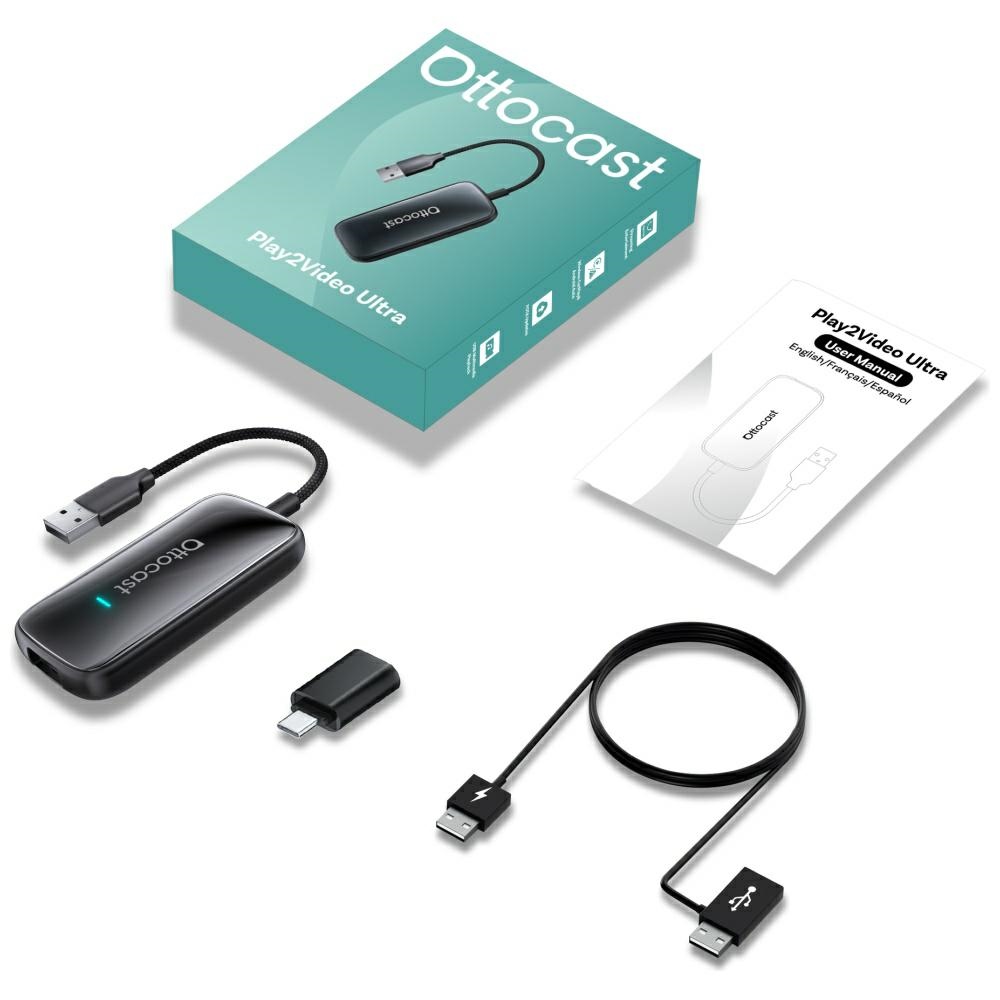 Ottocast Play2Video CA515-T vezeték nélküli CarPlay és Android Auto adapter streaming támogatással-6