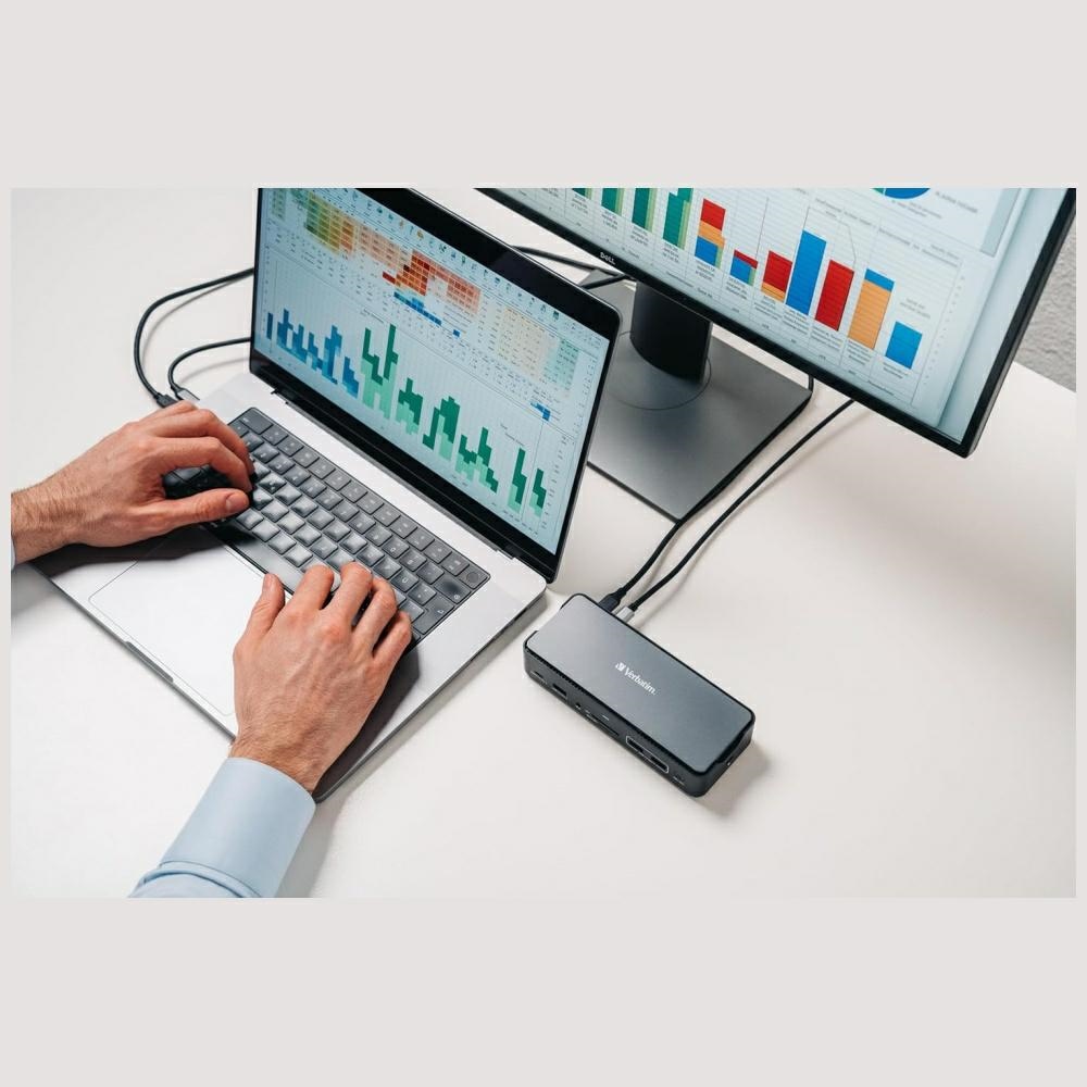Verbatim 15 az 1-ben USB-C dokkolóállomás adapter - 2x HDMI, 1x RJ45, 3x USB-A, 3x USB-C, 1x SD, 1x microSD, 1x Audio, 1x DisplayPort, 1x SSD szürke 32173-4