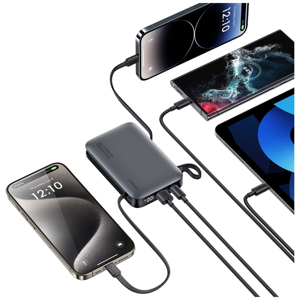 Powerbank USAMS XR sorozat CD228 10000mAh 20W + USB-C/Lightning kábel fekete-2
