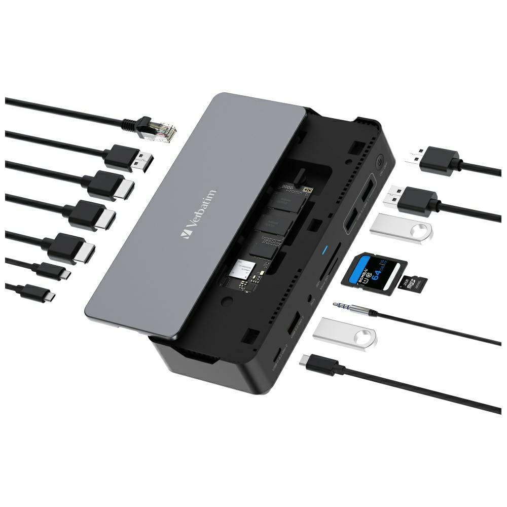 Adapter Verbatim 15 az 1-ben USB-C Pro dokkolóállomás 2xHDMI/1xRJ45/4xUSB-A/3xUSB-C/1xSD/1xmicroSD/1xAudio-0