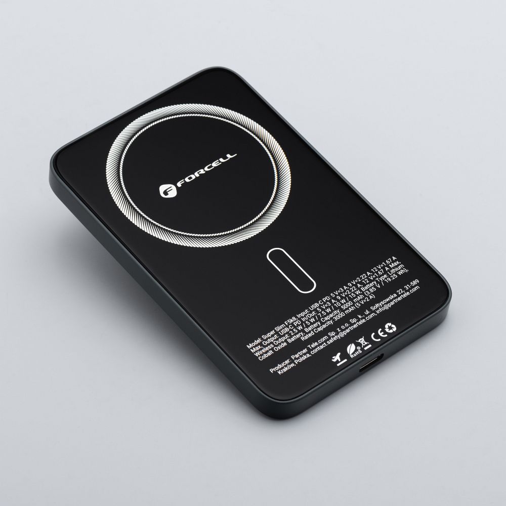 FORCELL F-ENERGY F5K8 Szuper Vékony powerbank MagSafe-kompatibilis PD3.0 QC4.0 15W 5000 mAh fekete-10