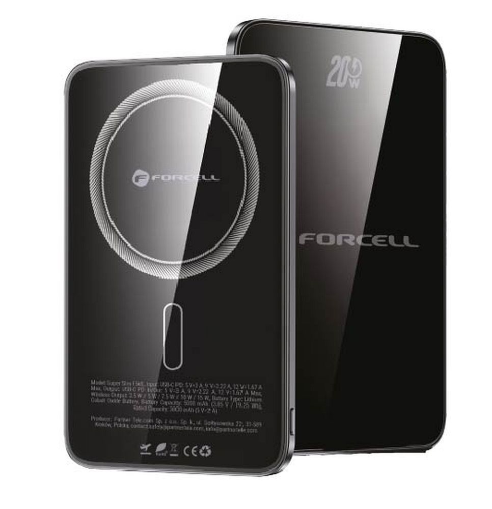 FORCELL F-ENERGY F5K8 Szuper Vékony powerbank MagSafe-kompatibilis PD3.0 QC4.0 15W 5000 mAh fekete-12