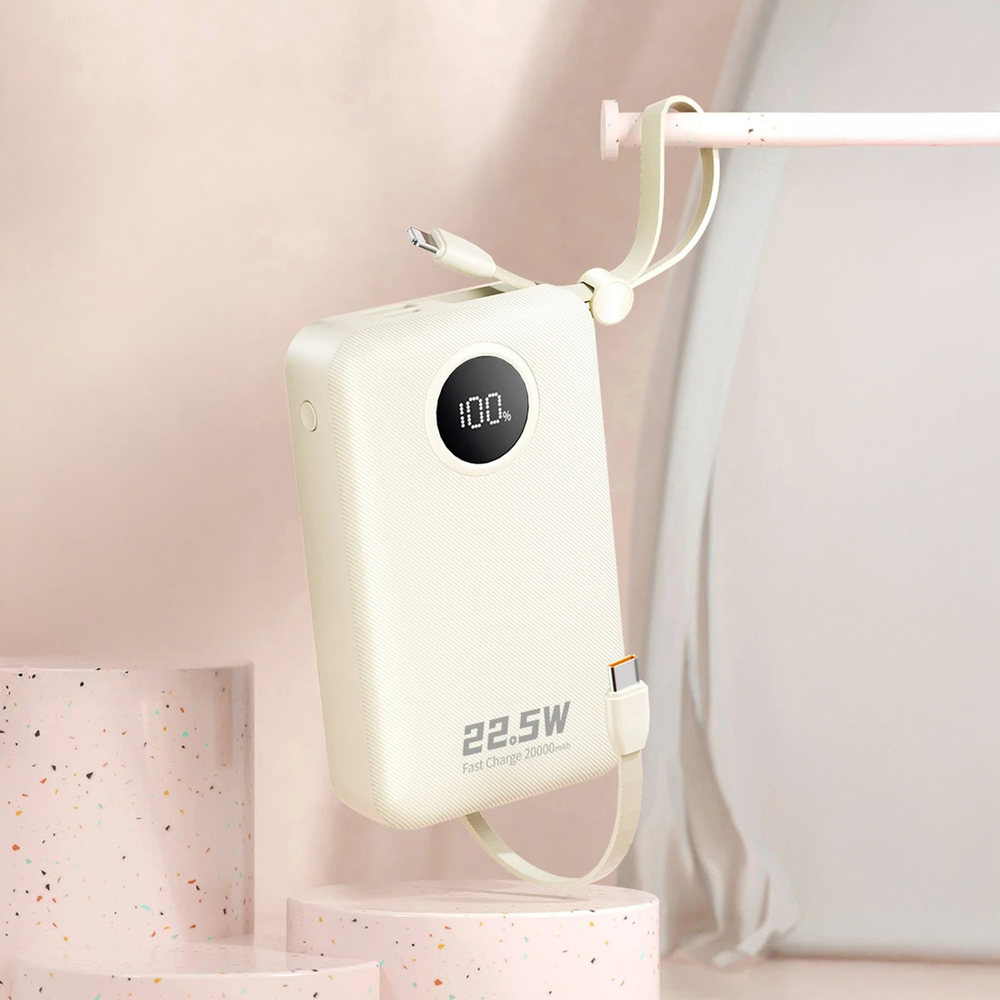 Dudao K14+ 22,5W 20000 mAh beépített type-C és lightning kábeles powerbank fehér-1
