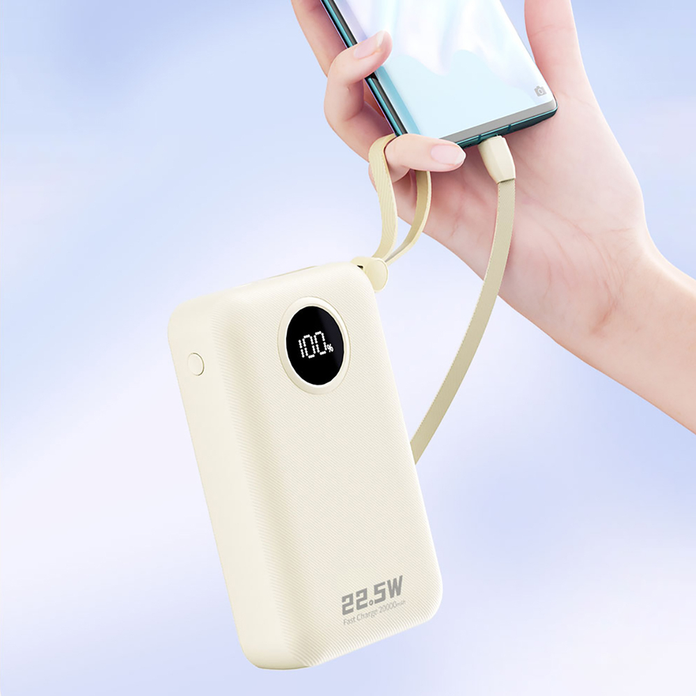 Dudao K14+ 22,5W 20000 mAh beépített type-C és lightning kábeles powerbank fehér-2