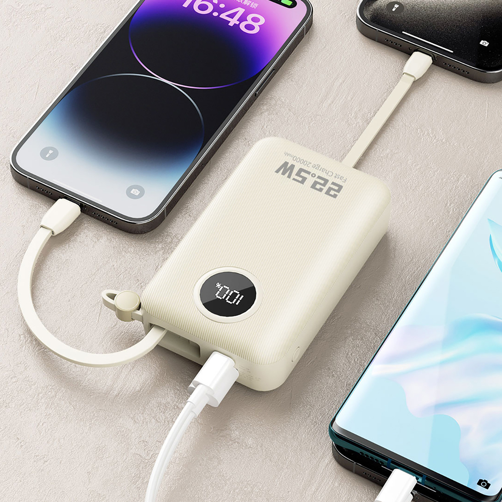 Dudao K14+ 22,5W 20000 mAh beépített type-C és lightning kábeles powerbank fehér-4