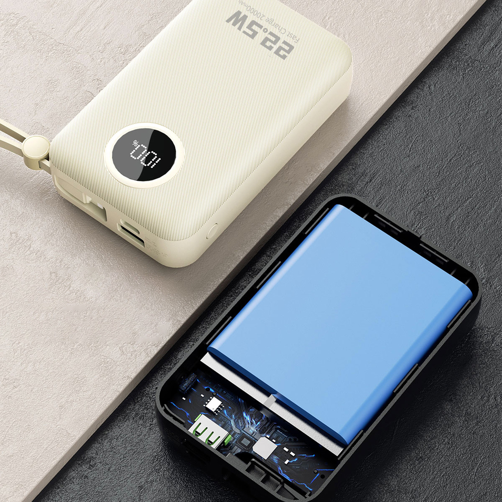 Dudao K14+ 22,5W 20000 mAh beépített type-C és lightning kábeles powerbank fehér-7