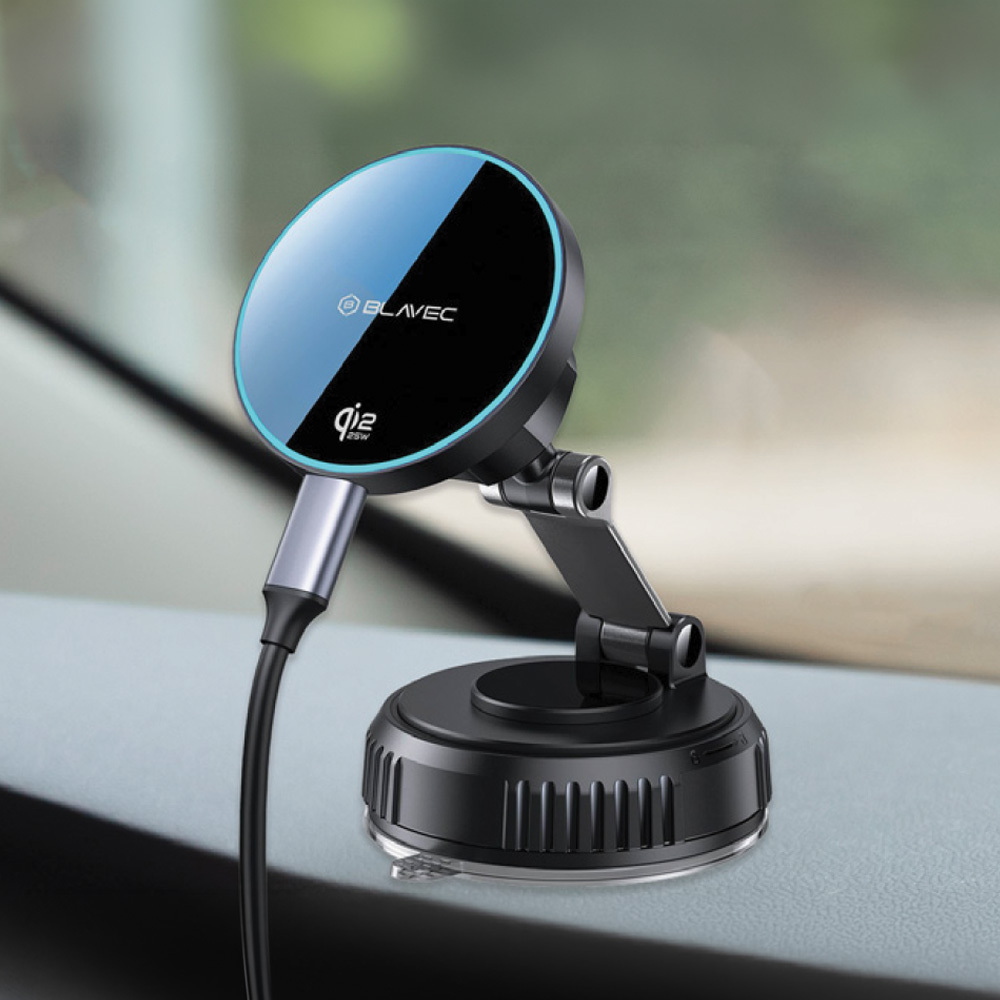 Blavec Autós tartó BHC-02 Qi2 25W vákuum mágneses indukciós töltővel szélvédőre (BHC02-QI2PMWIB) fekete tok-2