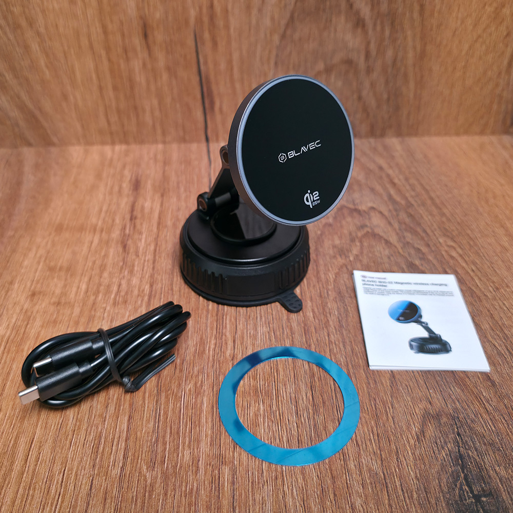Blavec Autós tartó BHC-02 Qi2 25W vákuum mágneses indukciós töltővel szélvédőre (BHC02-QI2PMWIB) fekete tok-7