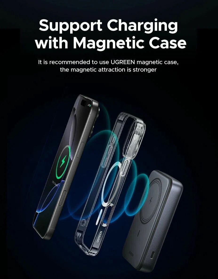 Ugreen - Power Bank PB562 (55140) - Vezeték nélküli mágneses töltés 7,5W, 10000mAh, PD20W, tartóval - Űrszürke-2