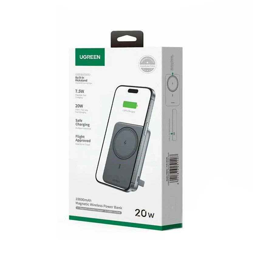 Ugreen - Power Bank PB562 (55140) - Vezeték nélküli mágneses töltés 7,5W, 10000mAh, PD20W, tartóval - Űrszürke-1