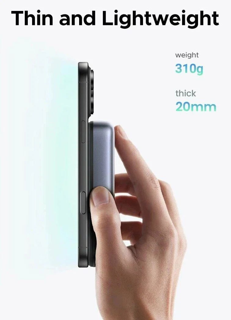 Ugreen - Power Bank PB562 (55140) - Vezeték nélküli mágneses töltés 7,5W, 10000mAh, PD20W, tartóval - Űrszürke-5