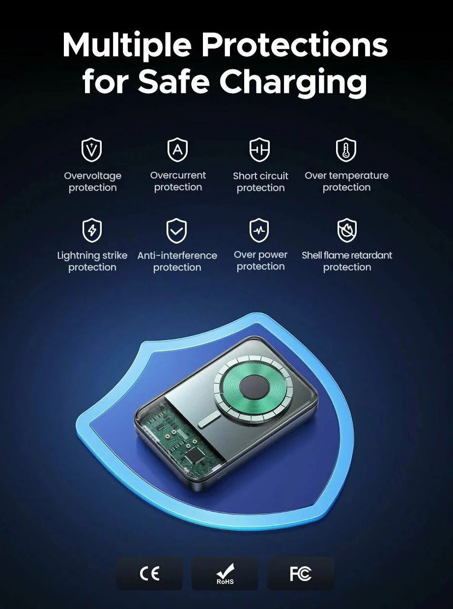 Ugreen - Power Bank PB562 (55140) - Vezeték nélküli mágneses töltés 7,5W, 10000mAh, PD20W, tartóval - Űrszürke-7