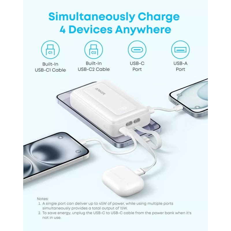 Powerbank Anker Zolo, 20000mAh, 45W, QC + PD, Fekete A1681H12-4